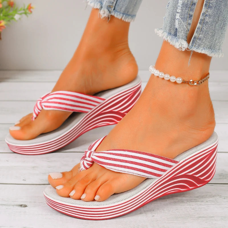 Sassy Stepper – Striped Wedge Sandals