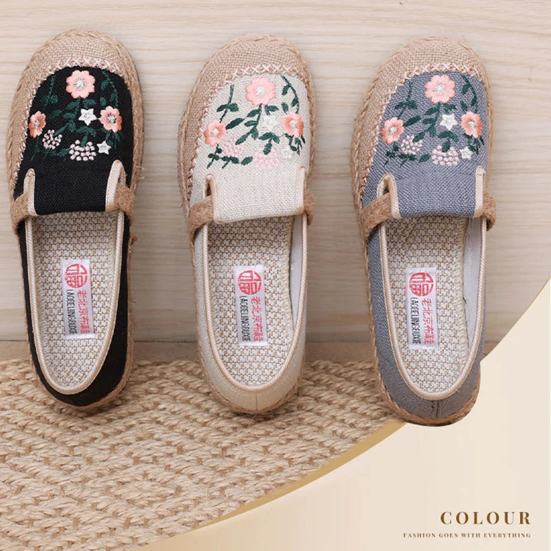 The Petal Pacers – Embroidered Slip-On Flats