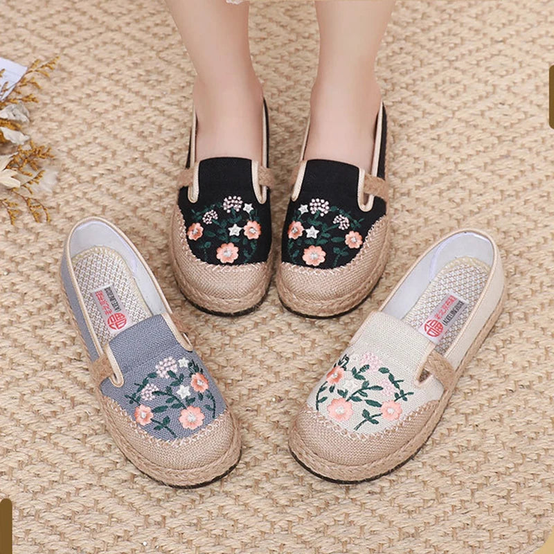 The Petal Pacers – Embroidered Slip-On Flats