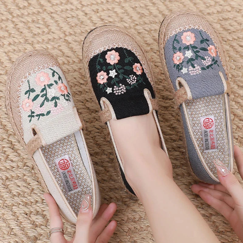 The Petal Pacers – Embroidered Slip-On Flats