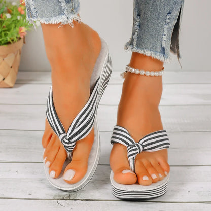 Sassy Stepper – Striped Wedge Sandals