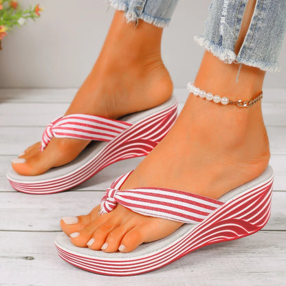 Sassy Stepper – Striped Wedge Sandals