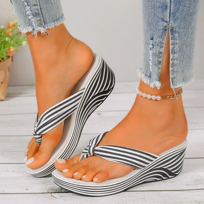 Sassy Stepper – Striped Wedge Sandals