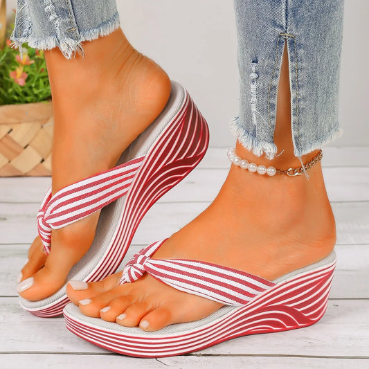 Sassy Stepper – Striped Wedge Sandals