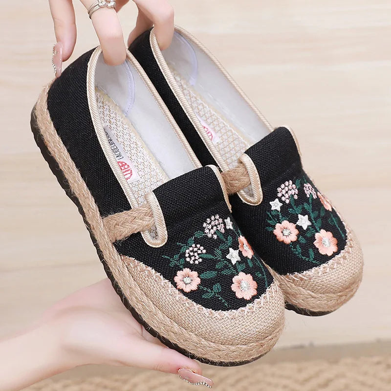 The Petal Pacers – Embroidered Slip-On Flats